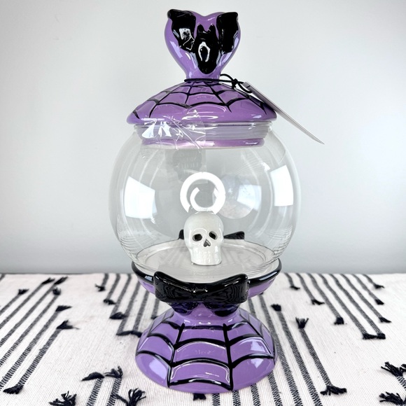 NEW Cobwebs & Cauldrons Bats and Spiderwebs Light Up Halloween Candy Jar - Picture 1 of 10